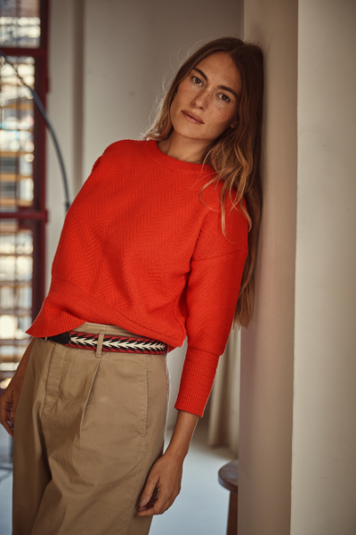NELLIE Chevron Sweater in Organic Cotton - Red - L'Envers