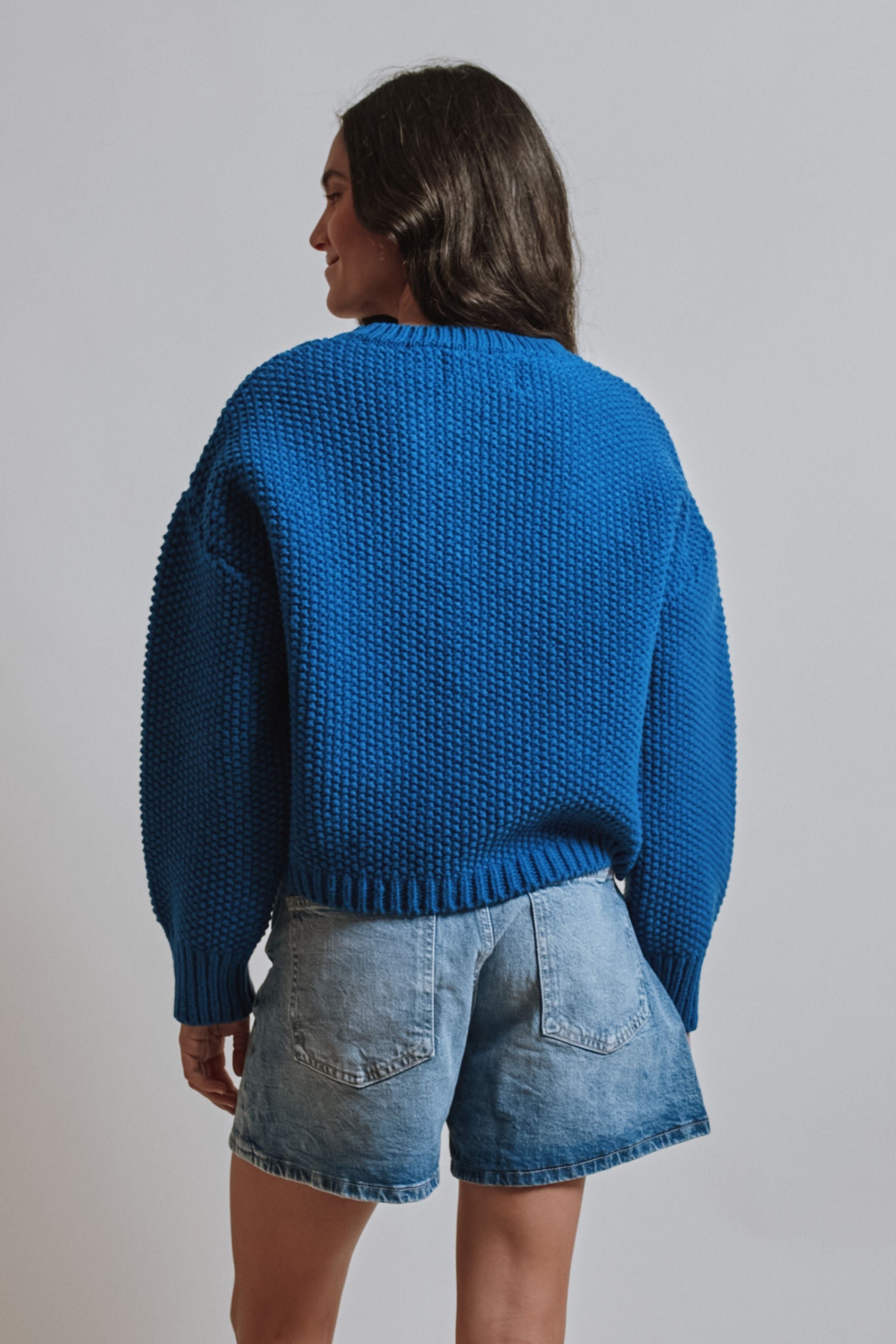 PAOLA Irish Cable Sweater in Merino Wool - Cobalt Blue