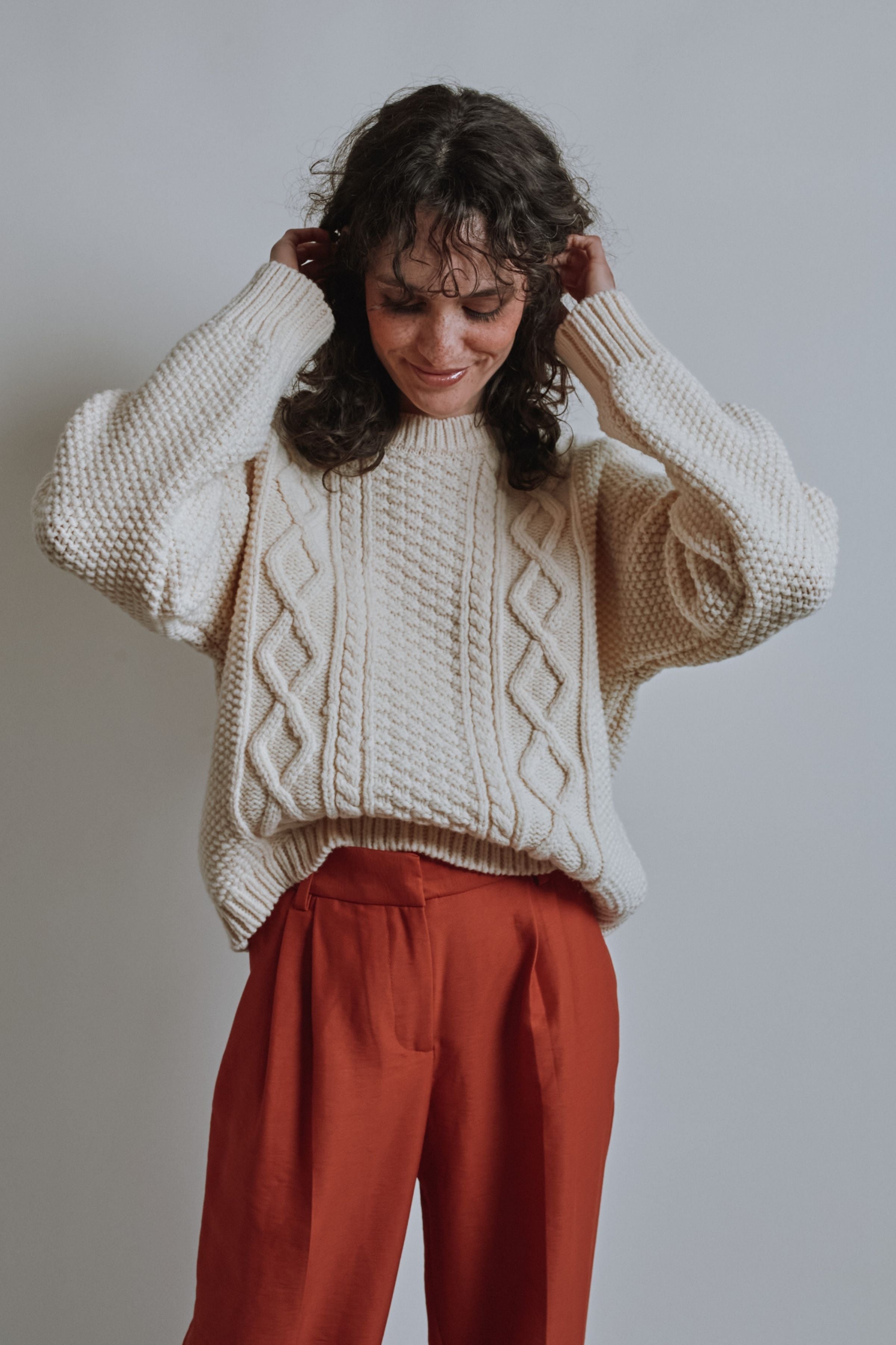 PAOLA Irish Cable Sweater in Merino Wool - Off-White