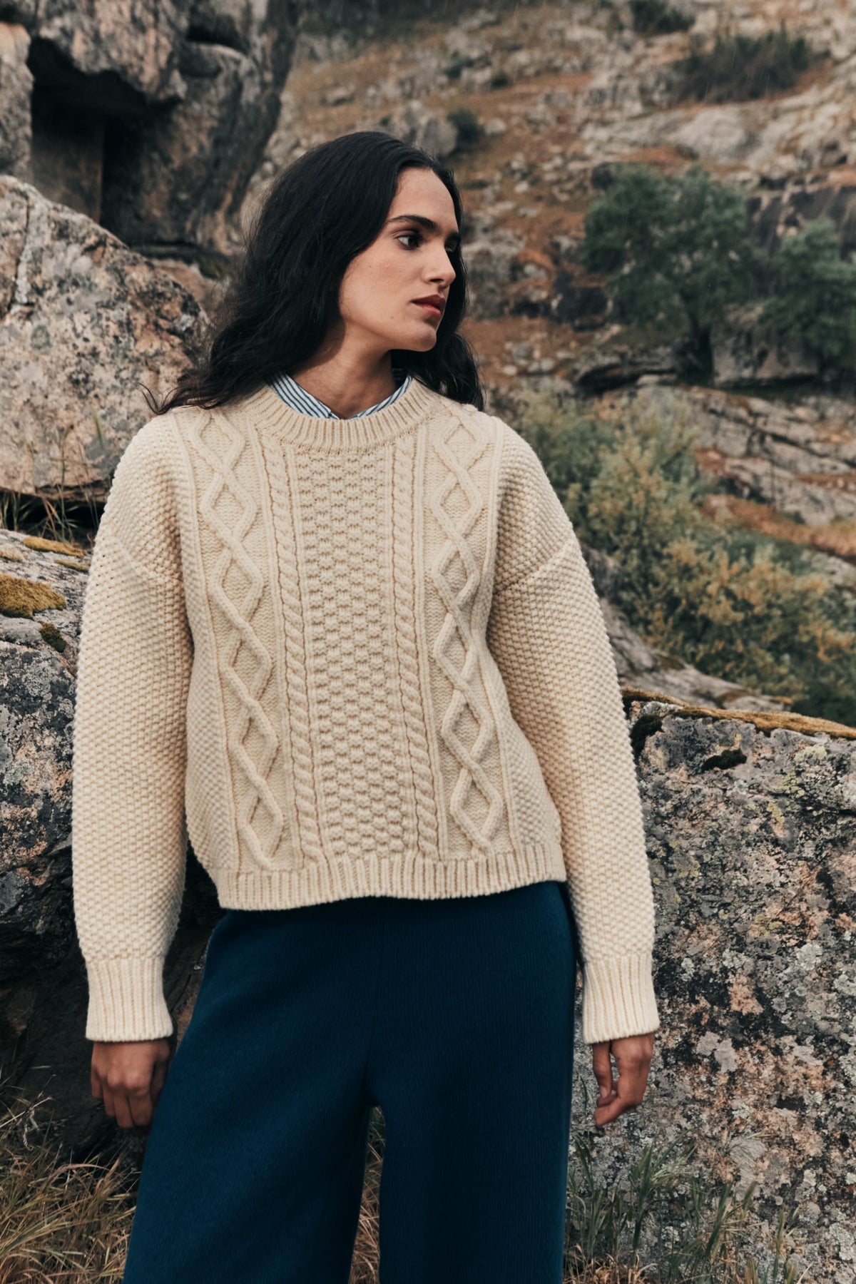 Pull irlandais torsadé en laine mérinos PAOLA - écru