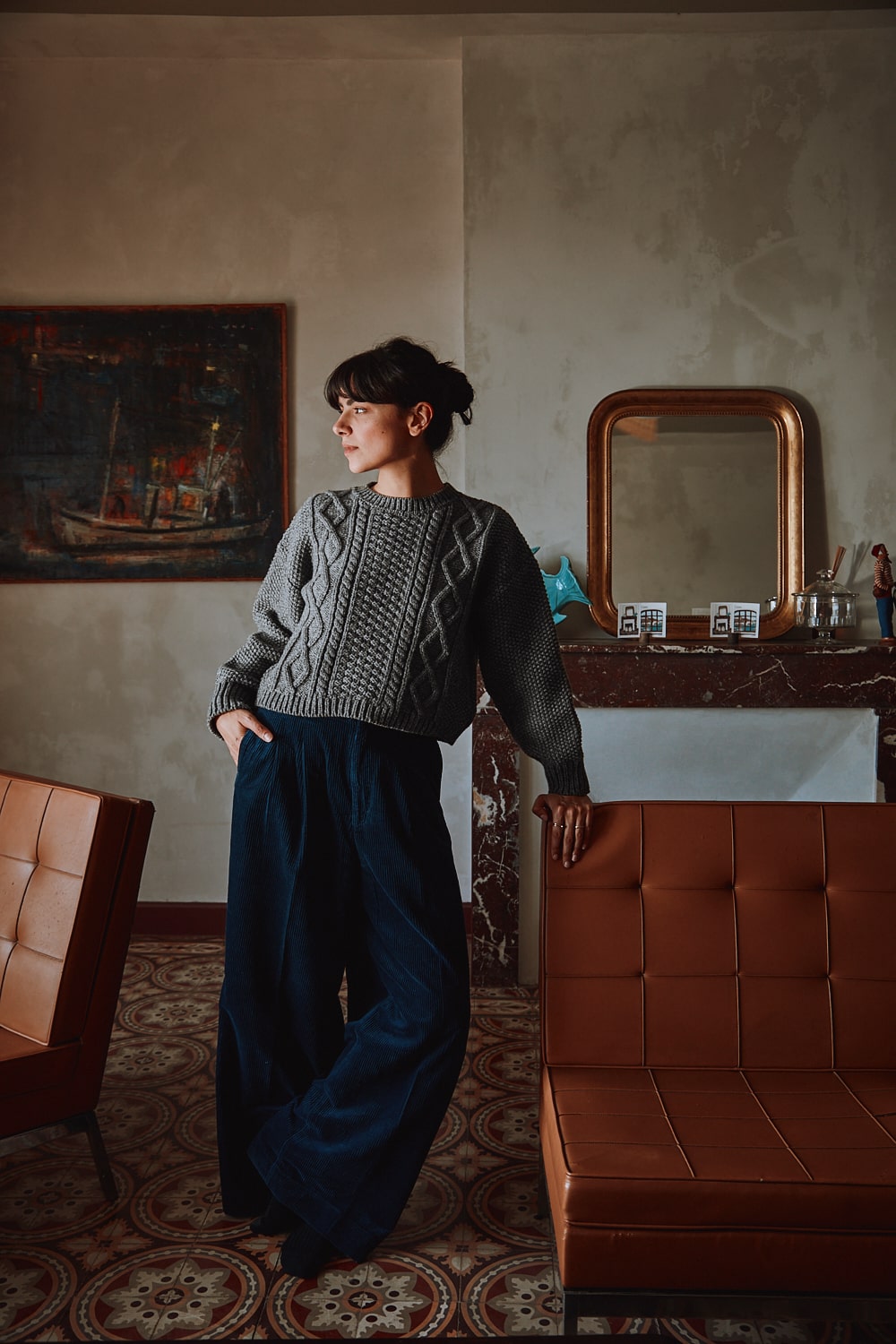 PAOLA Irish Cable Sweater in Merino Wool - Ash Grey - 100% cruelty- free and sustainable knitwear - L'envers 