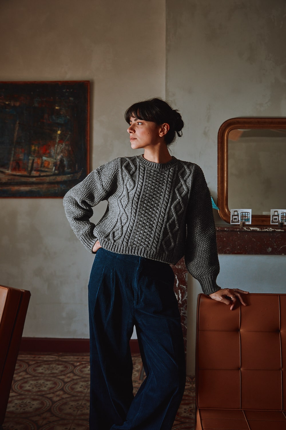 PAOLA Irish Cable Sweater in Merino Wool - Ash Grey - 100% cruelty- free and sustainable knitwear - L'envers 