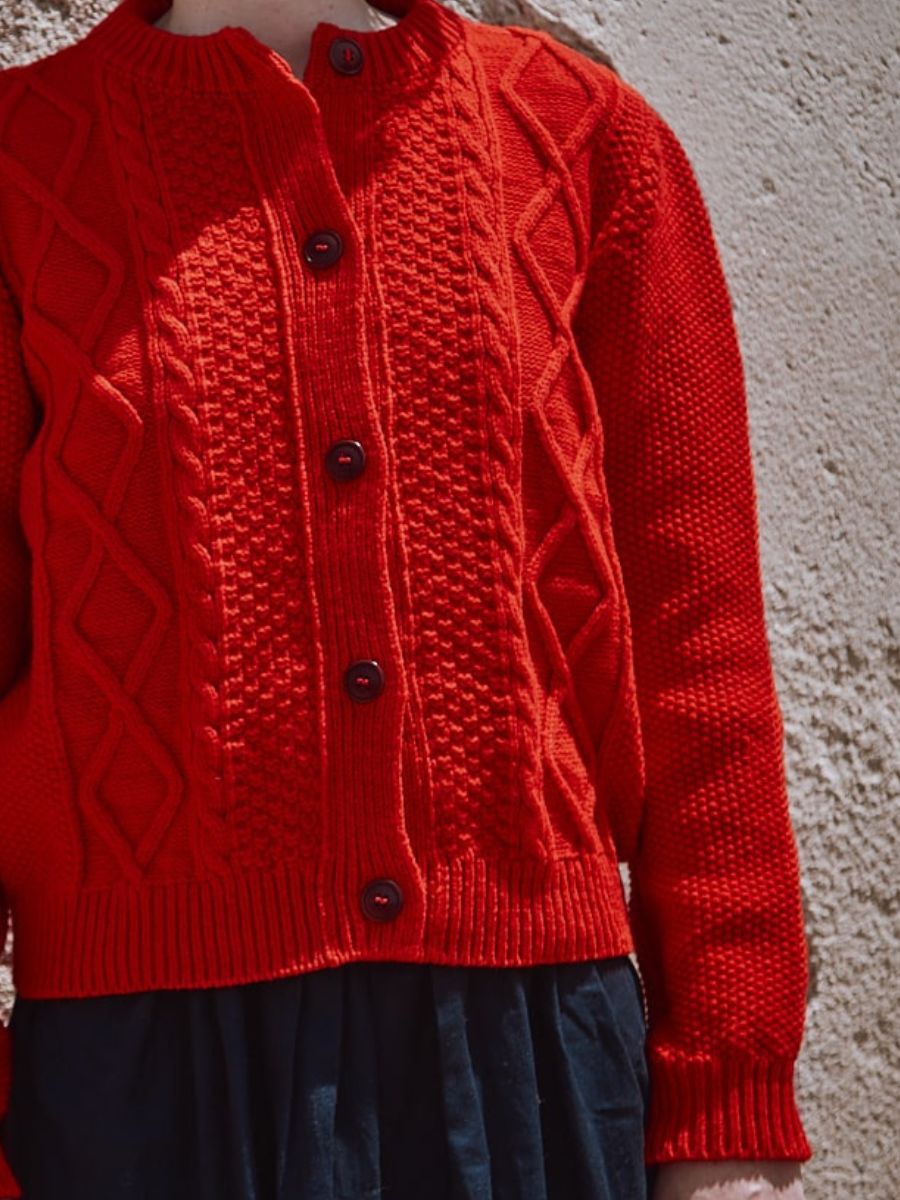 Red cable knit cardigan online