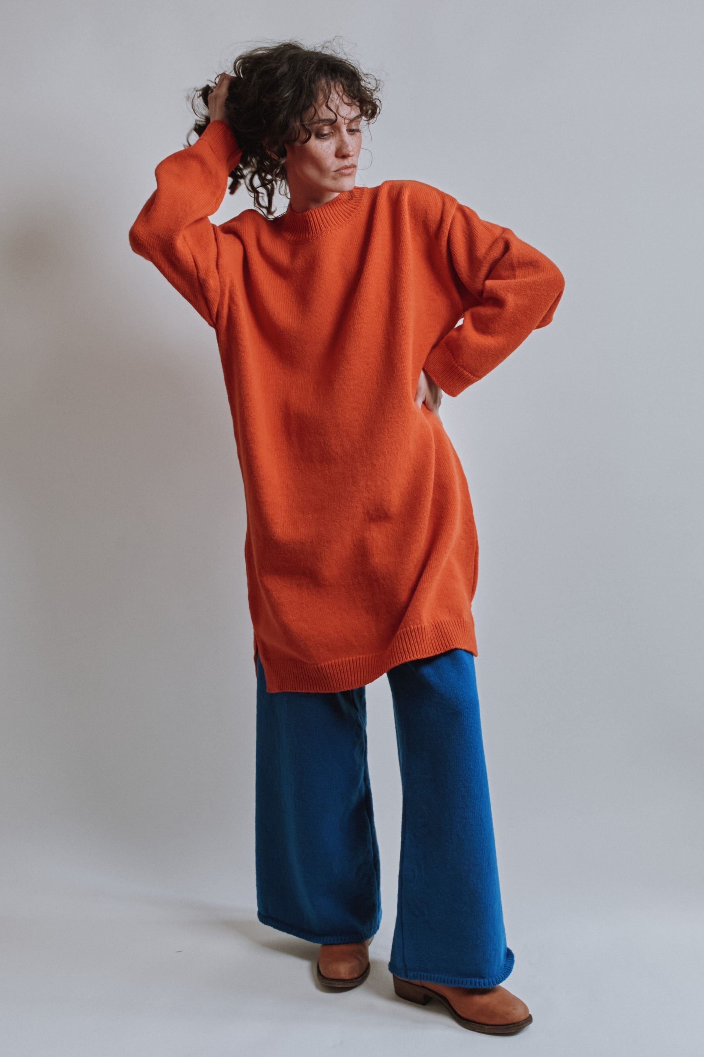 PERRINE Sweater Dress in Merino Wool - Burnt Orange