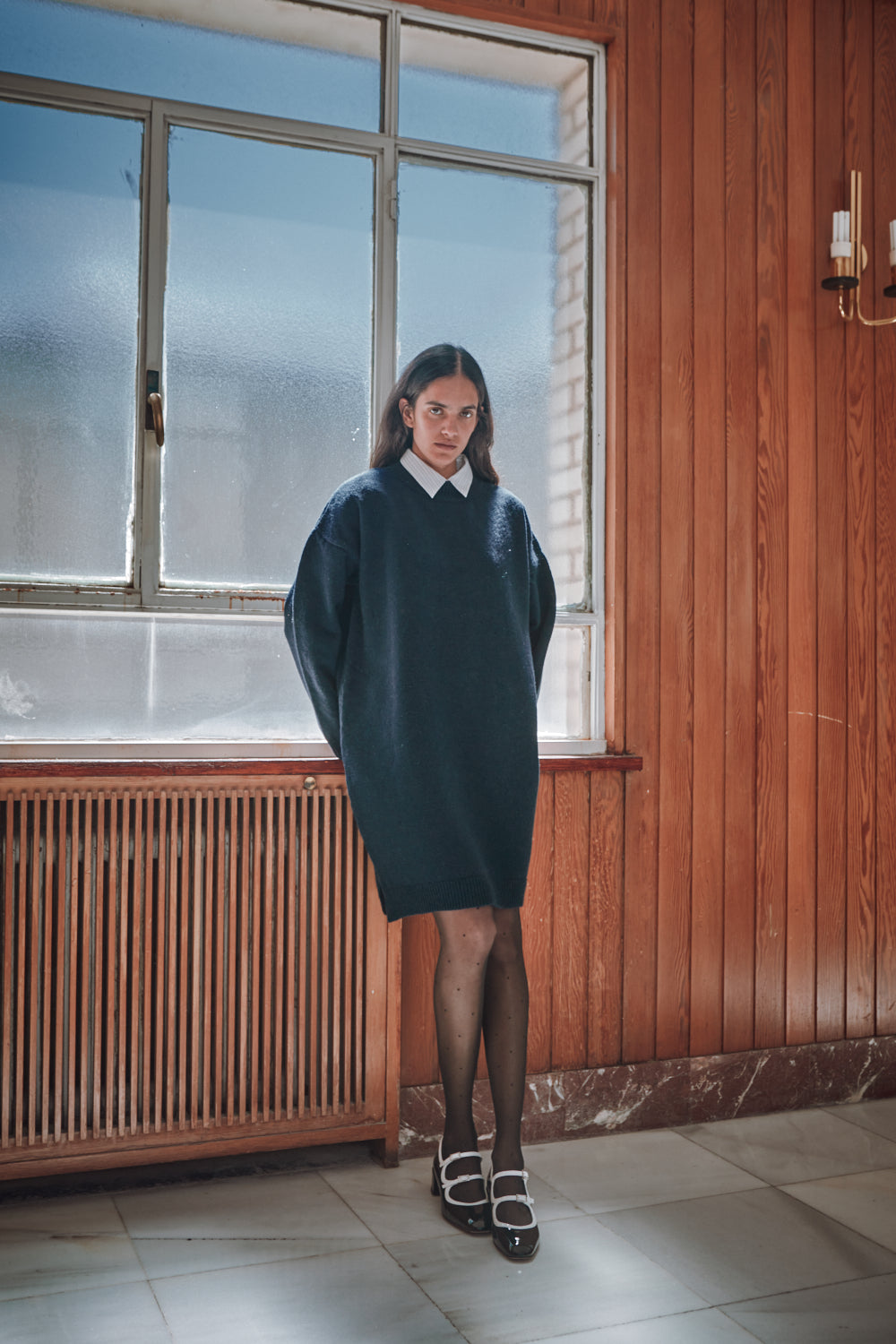PERRINE Sweater Dress in Merino Wool - Navy