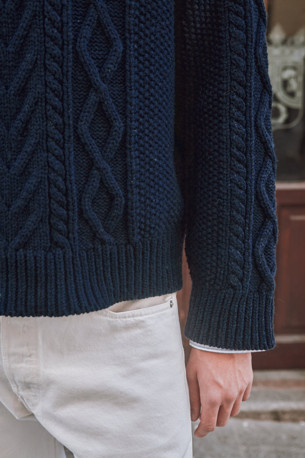 ROGER Irish Sweater for Men in Merino Wool - Navy | L'Envers