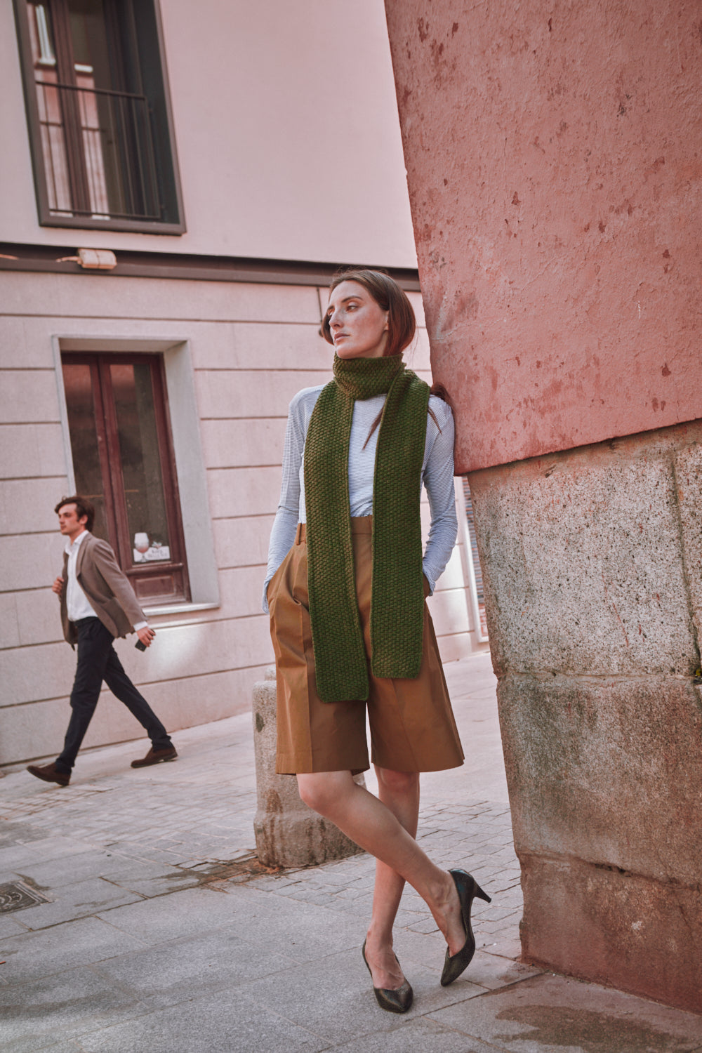 ROSALIE Thin Scarf in Merino Wool - Olive Green
