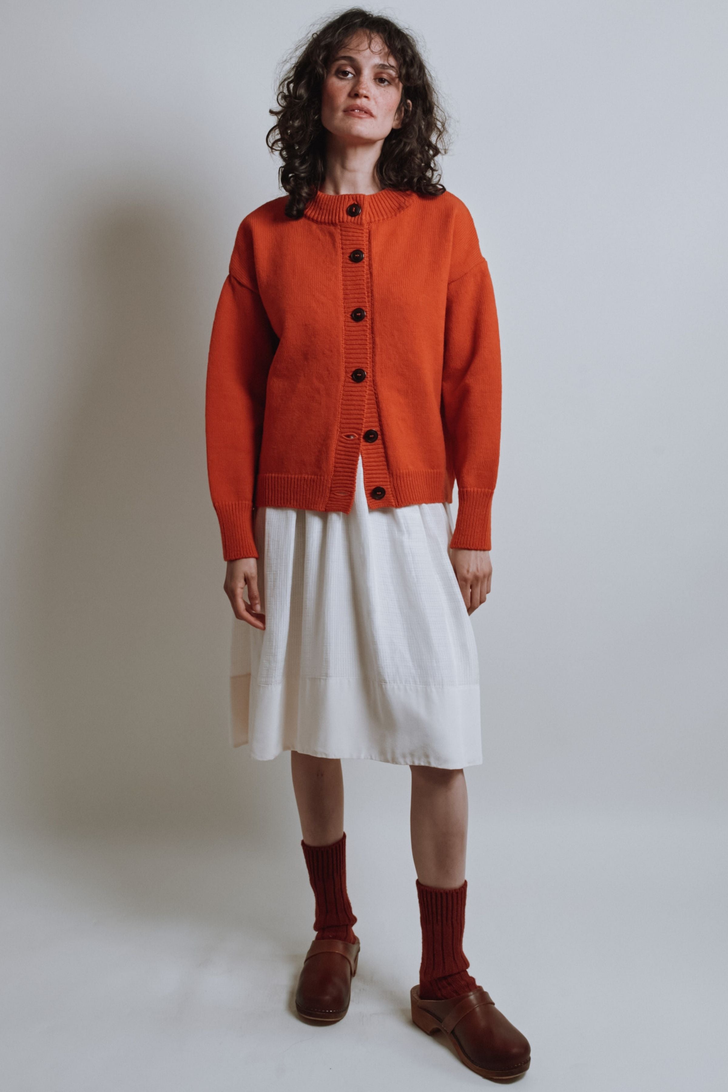 SANDRA Funnel-Neck Cardigan in Merino Wool - Burnt Orange