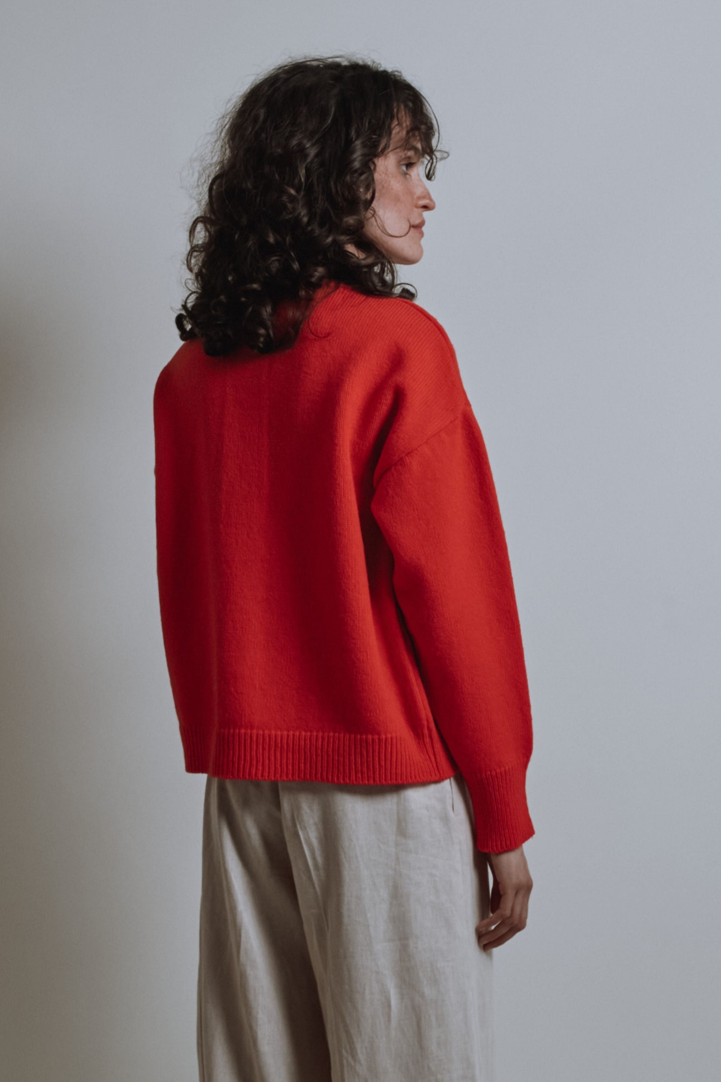 SANDRA Funnel-Neck Cardigan in Merino Wool - Red