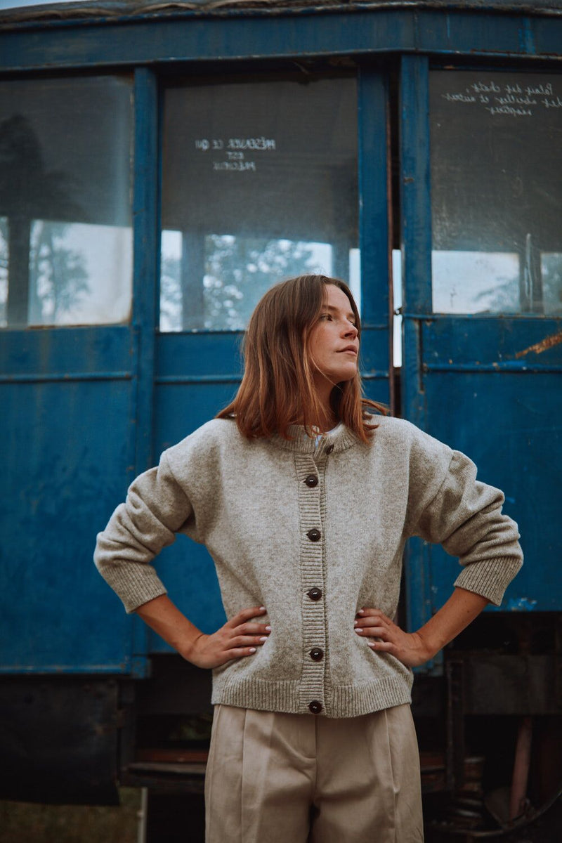 SANDRA Funnel-Neck Cardigan in Merino Wool