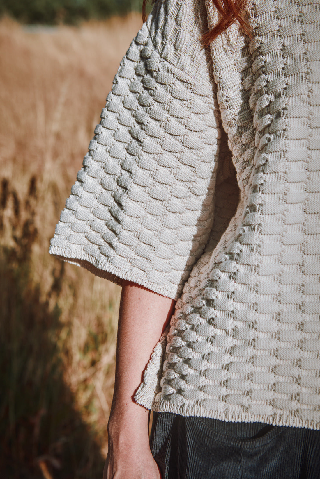 SIDONIE Basketweave-Knit Tee in Organic Cotton - Off-White - L'ENVERS