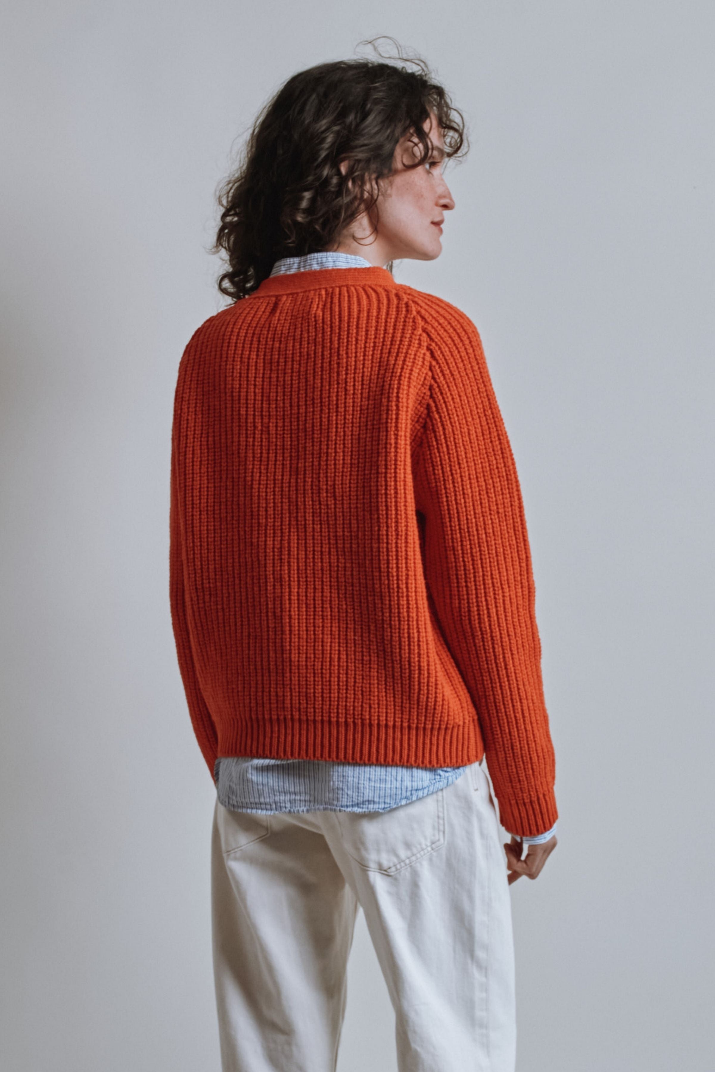 ANNA V-Neck Cardigan in Merino Wool - Burnt Orange