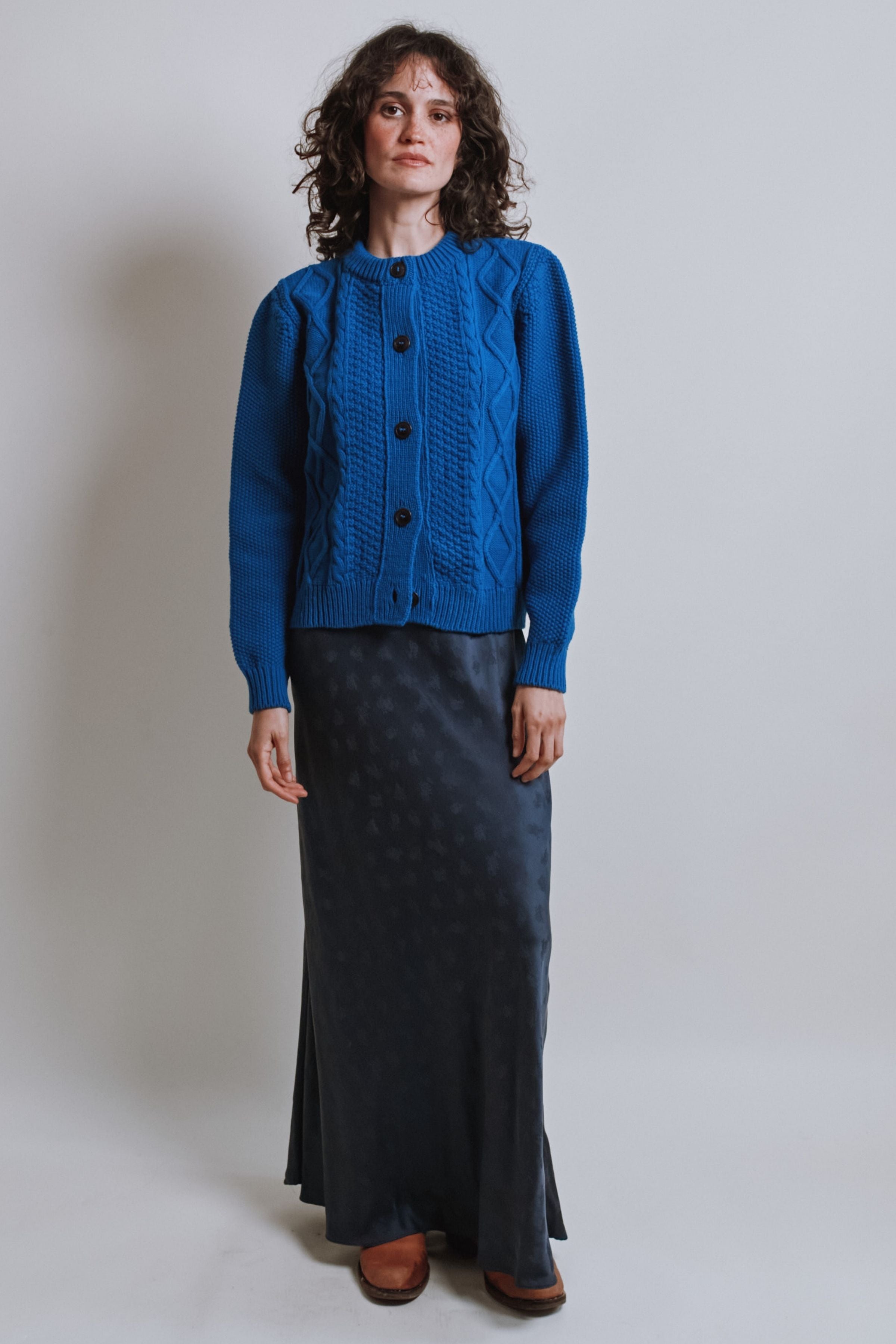 SONIA Cable Cardigan in Merino Wool - Cobalt Blue