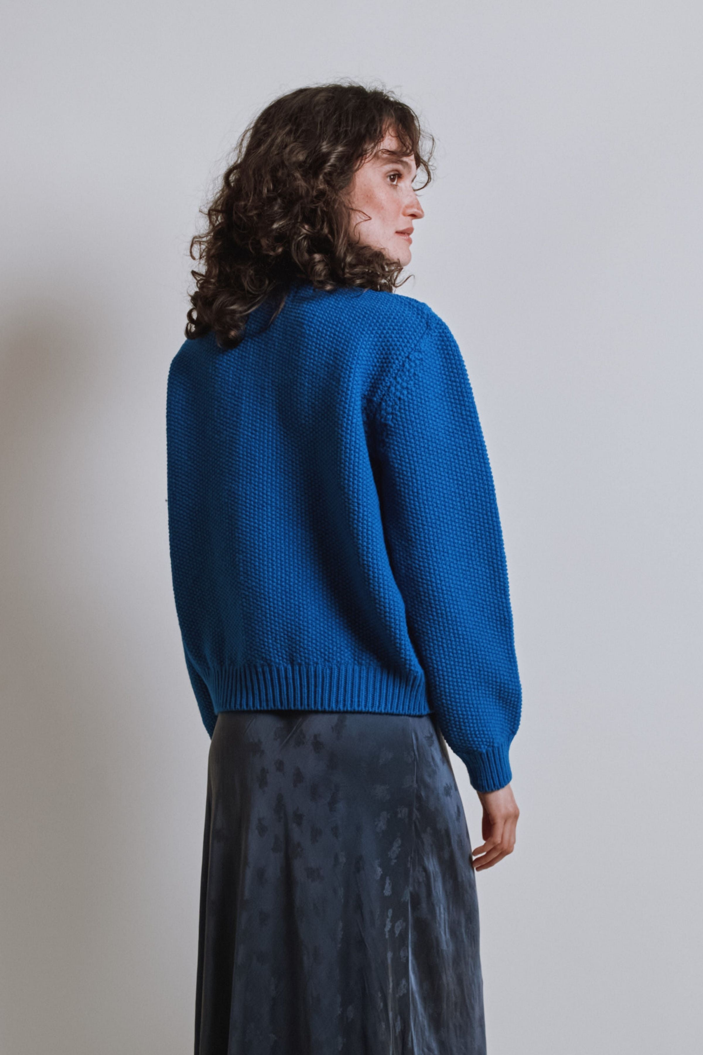 SONIA Cable Cardigan in Merino Wool - Cobalt Blue