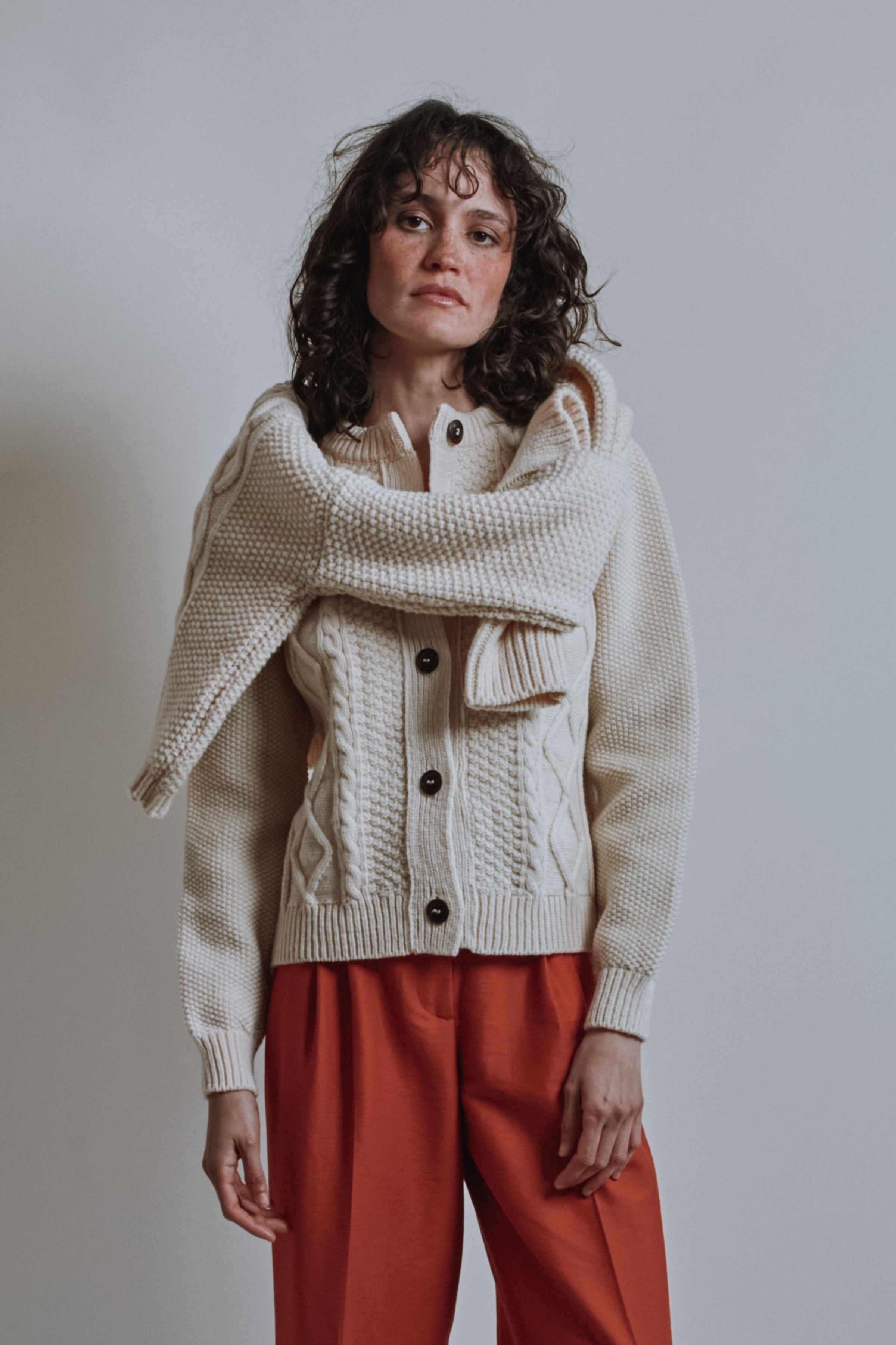 SONIA Cable Cardigan in Merino Wool - Off-White