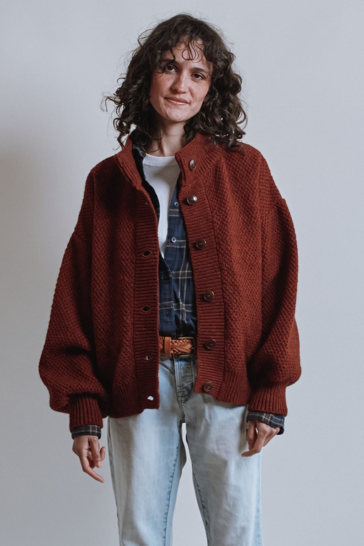 GEORGE High-Neck Jacket in Yak-Merino Wool - Rust Red