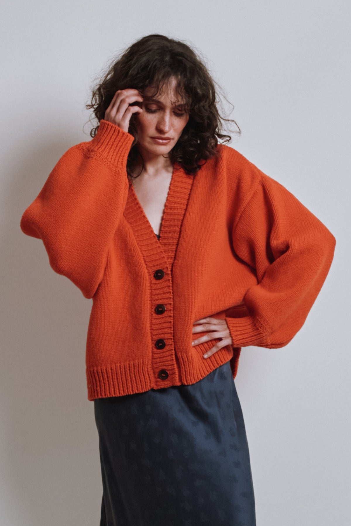 LUNA Batwing Cardigan in Merino Wool - Burnt Orange