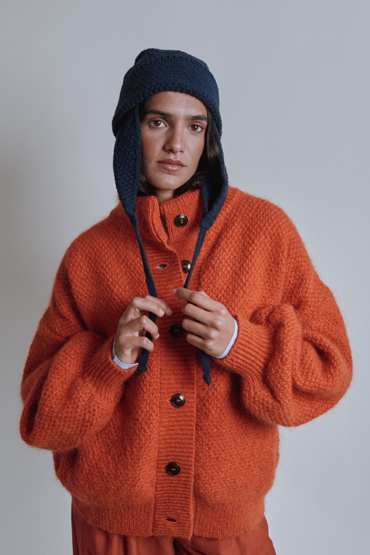GEORGE High-Neck Jacket in Merino-Mohair Wool - Burnt Orange