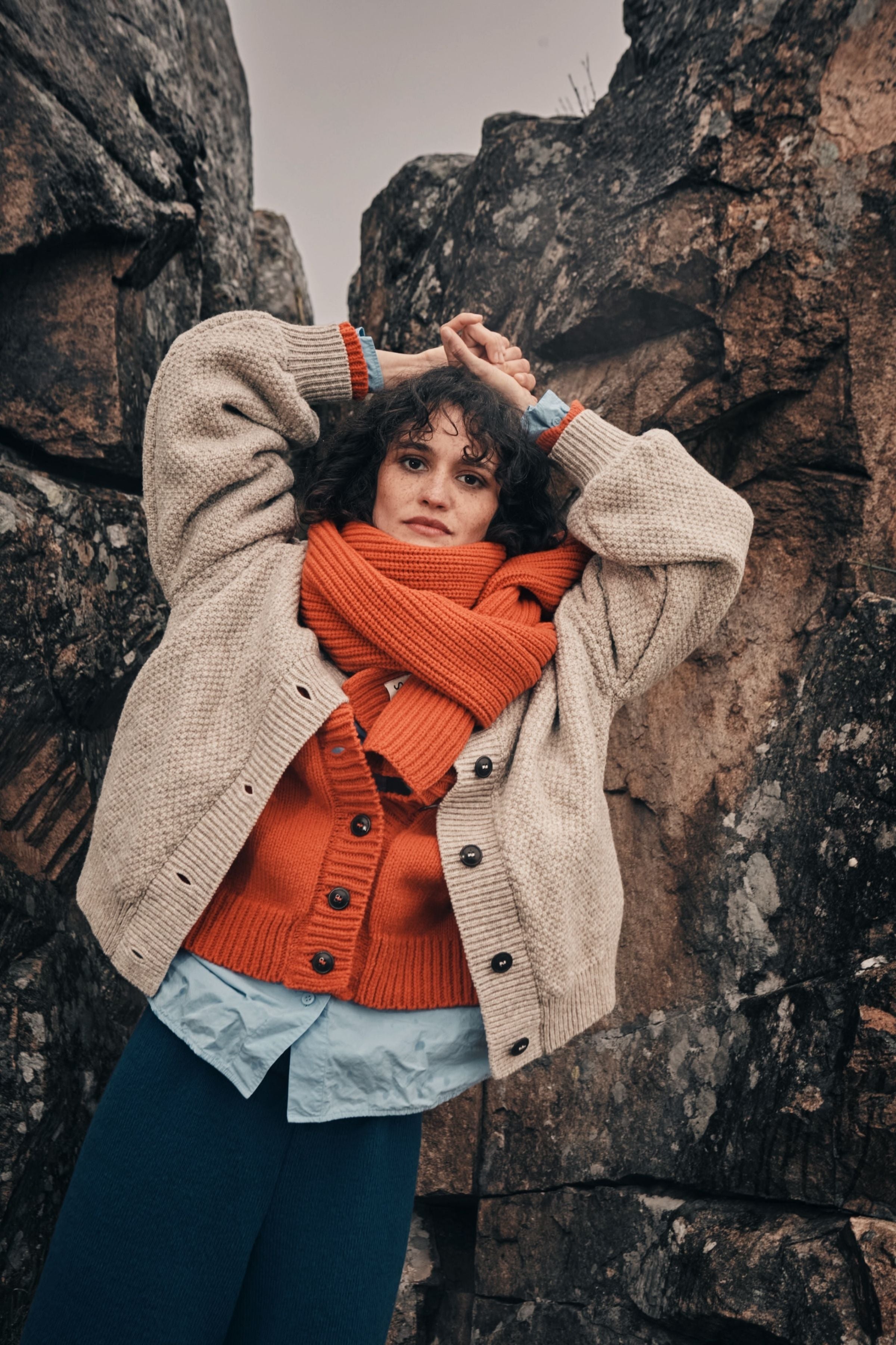 LUNA Batwing Cardigan in Merino Wool - Burnt Orange