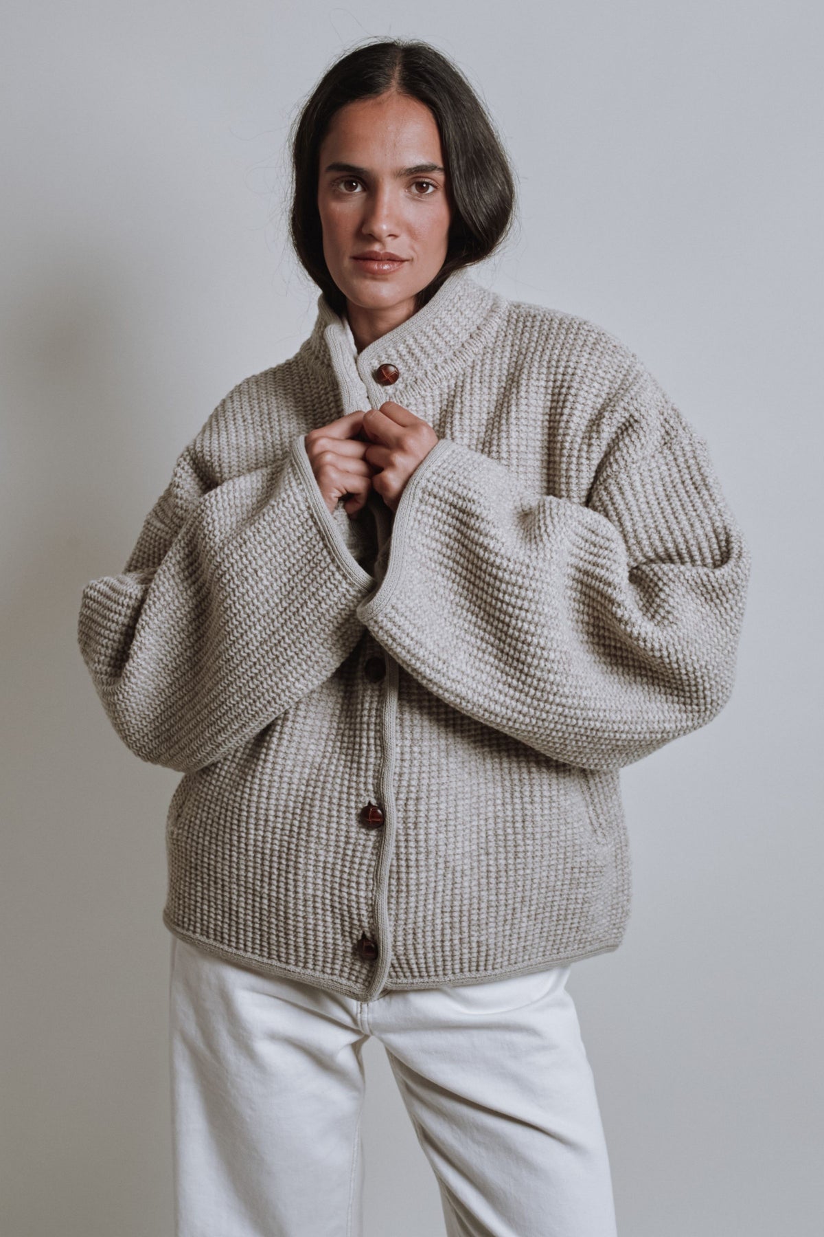 Vestemanches DELPHINEmanches en laine mérinos - Beige
