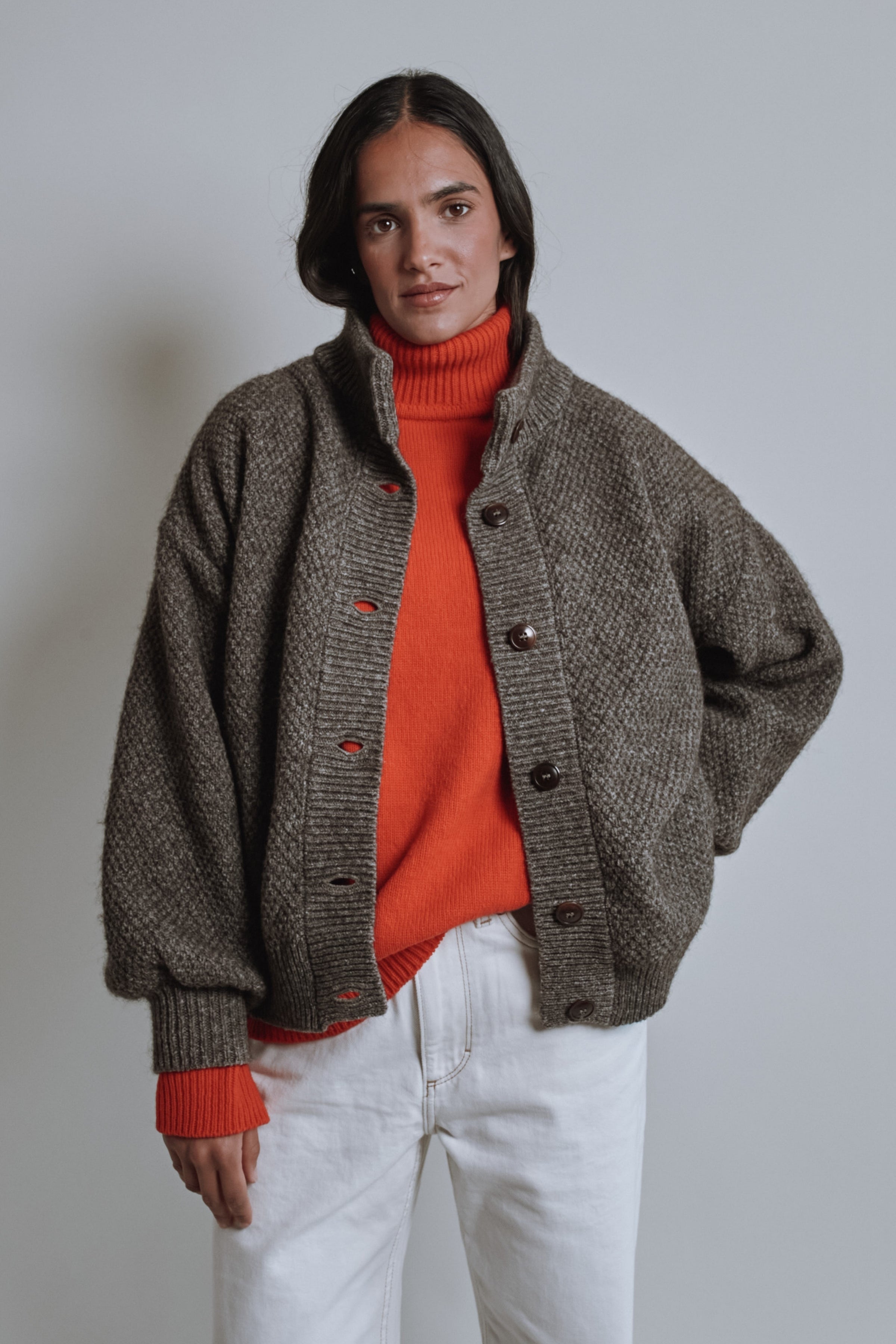 GEORGE High-Neck Jacket in Yak-Merino Wool - Brown