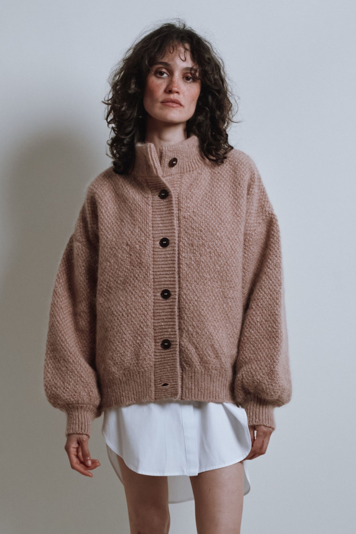 GEORGE High-Neck Jacket in Merino-Mohair Wool - Light Pink
