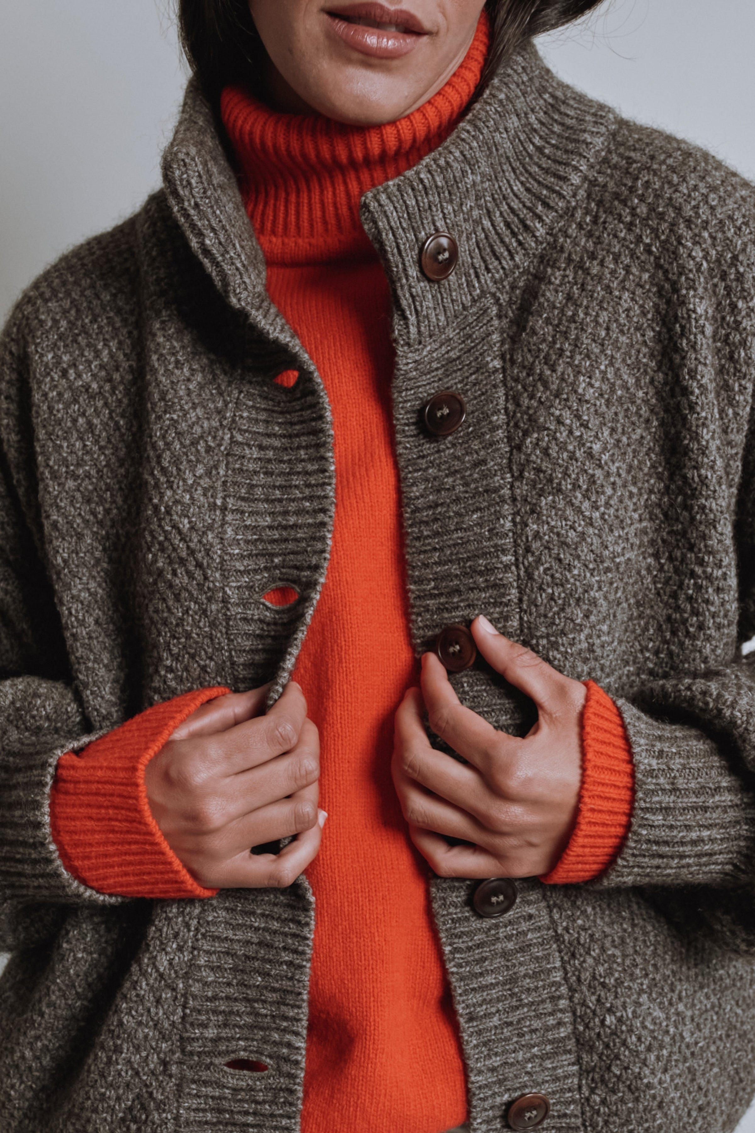 GEORGE High-Neck Jacket in Yak-Merino Wool - Brown