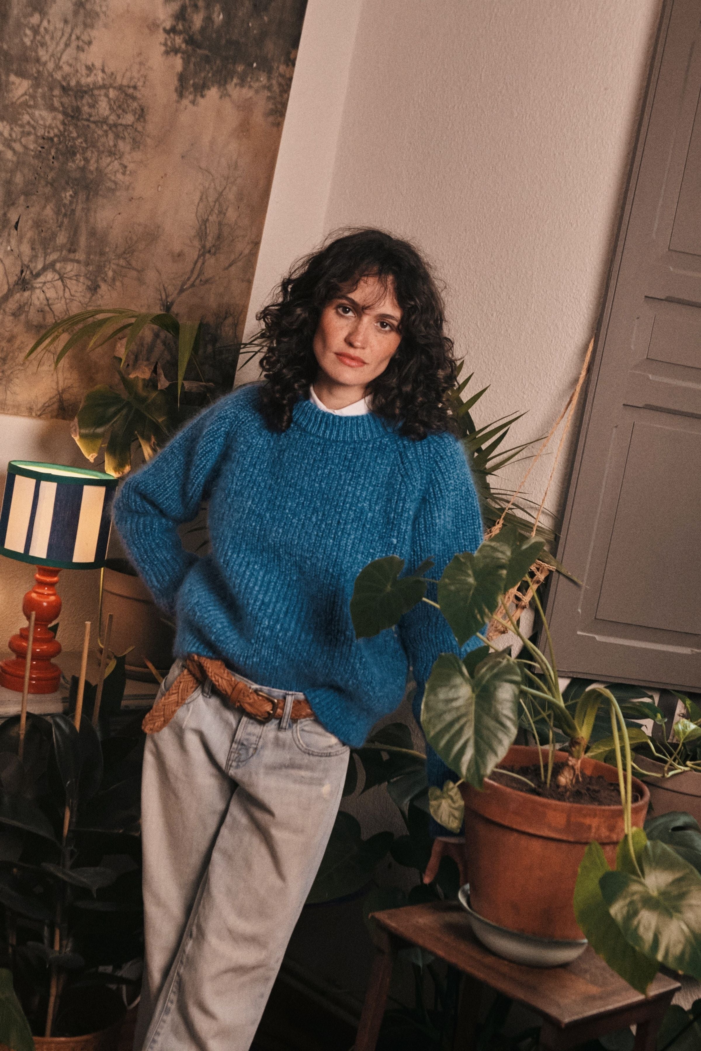 AGNÈS Raglan Sweater in Merino-Mohair Wool - Cobalt Blue