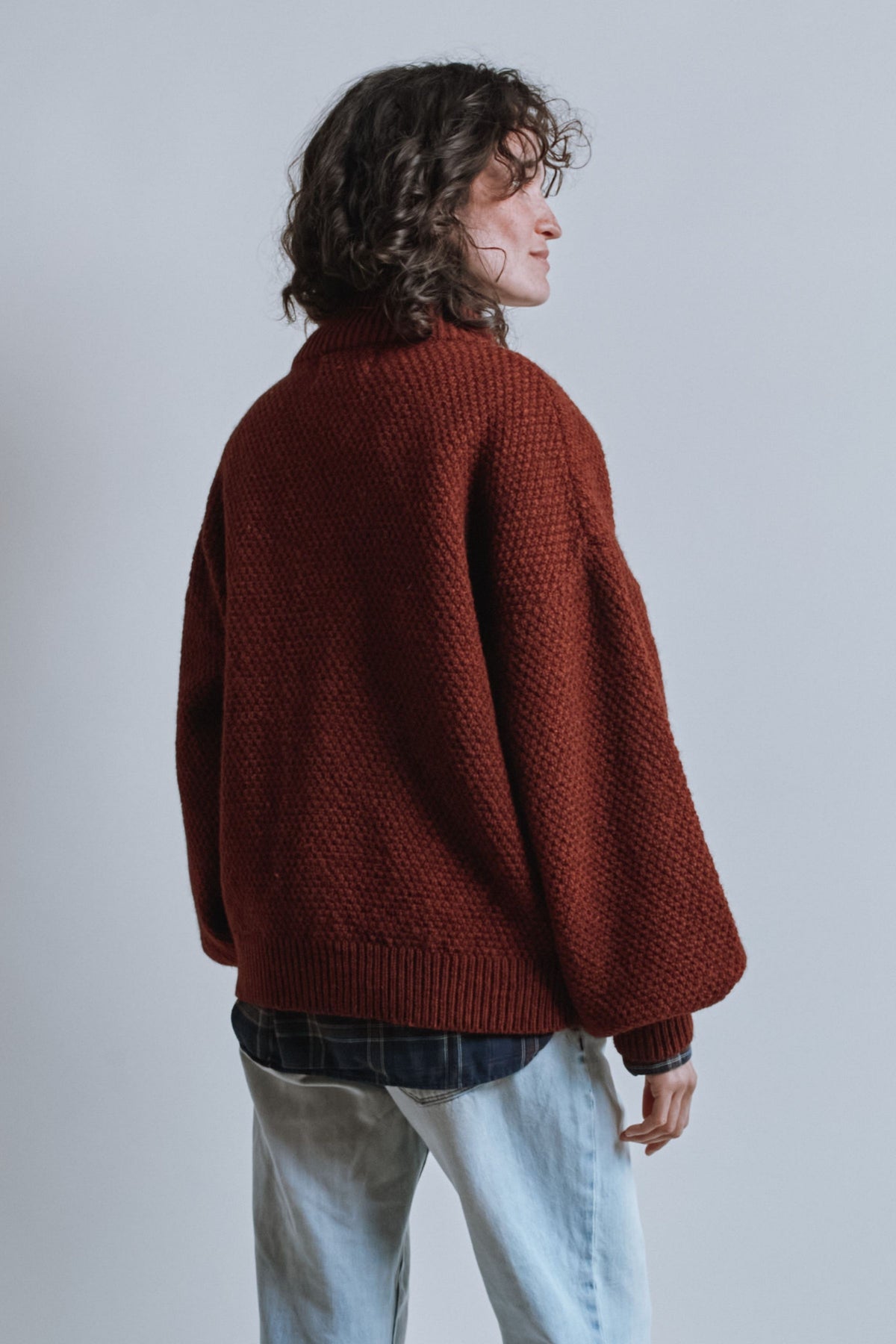 GEORGE High-Neck Jacket in Yak-Merino Wool - Rust Red