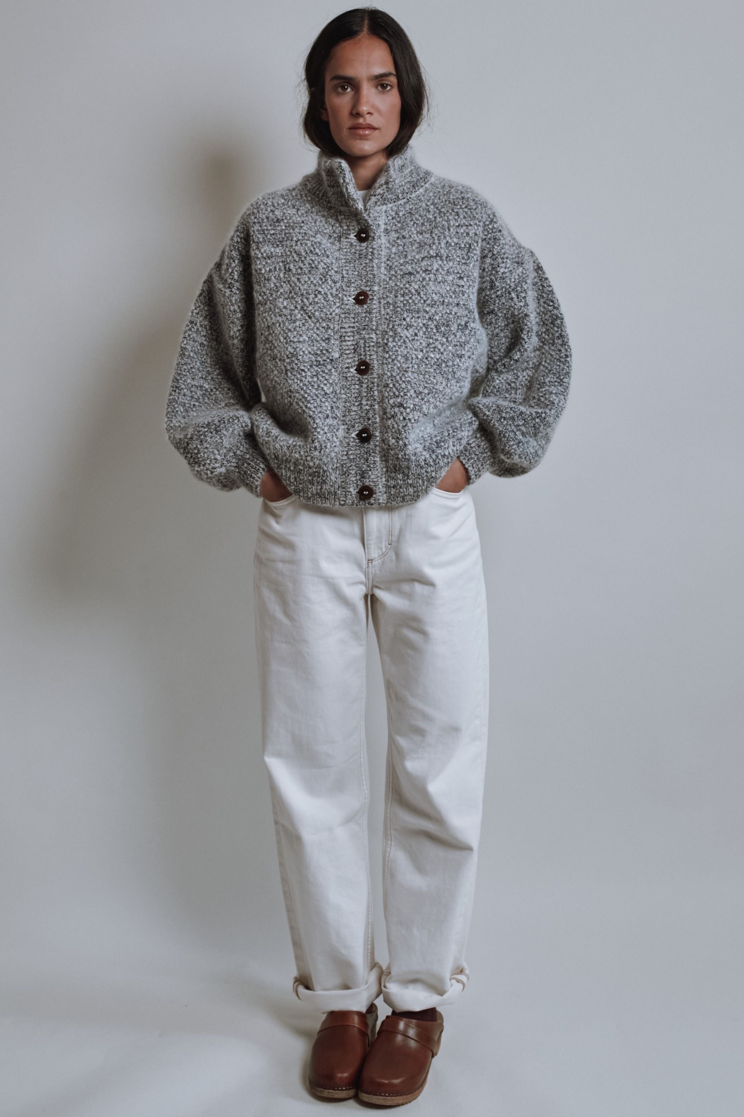 GEORGE High-Neck Jacket in Merino-Mohair Wool - Mottled Blue