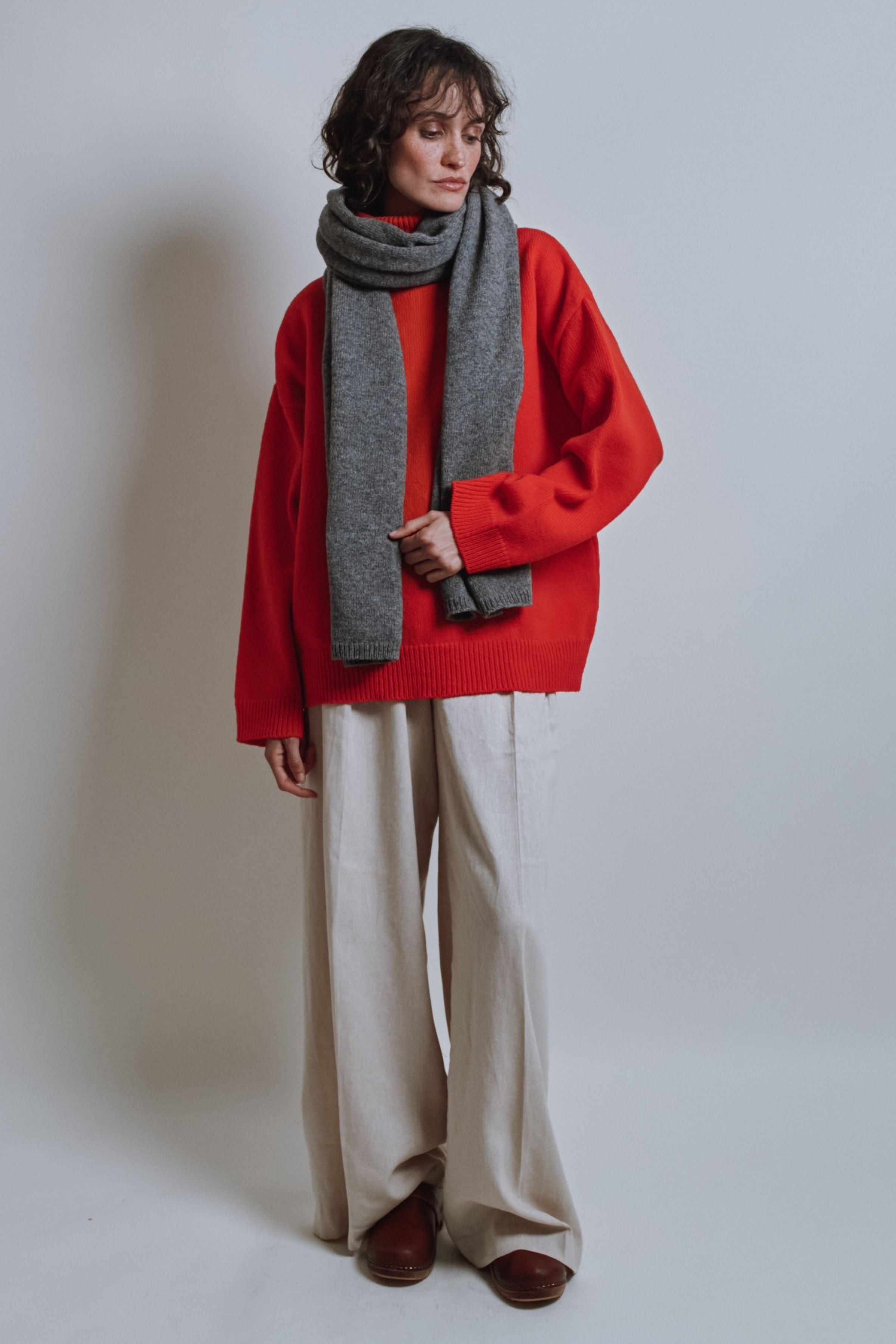SOLANGE Long Scarf in Merino Wool - Ash Grey