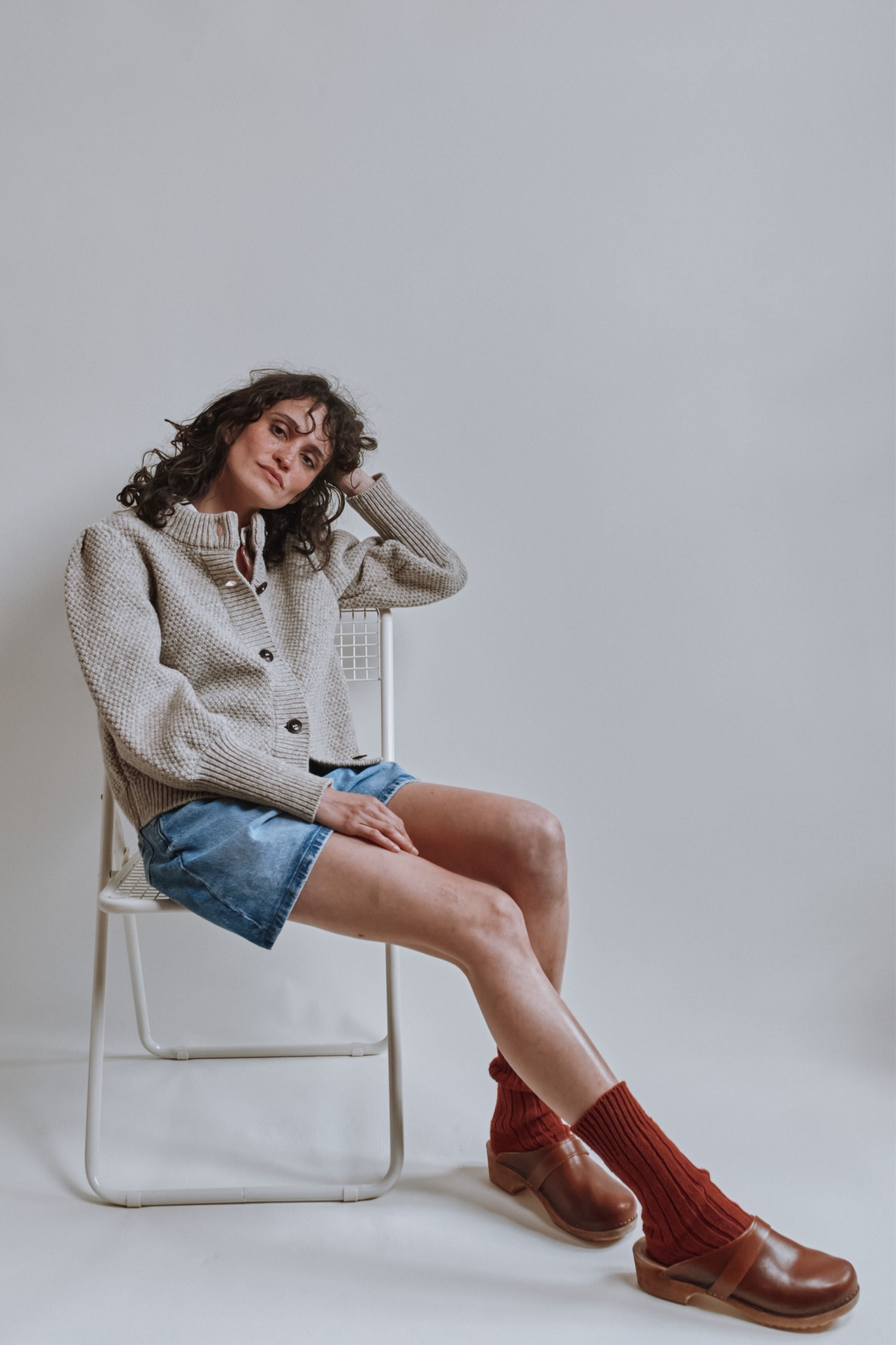 ANAIS Puff Sleeve Cardigan in Merino Wool - Beige