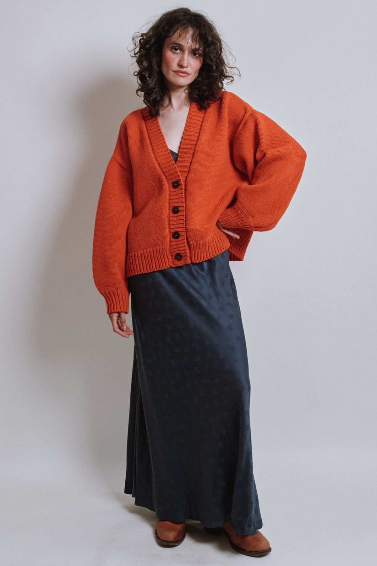 LUNA Batwing Cardigan in Merino Wool - Burnt Orange