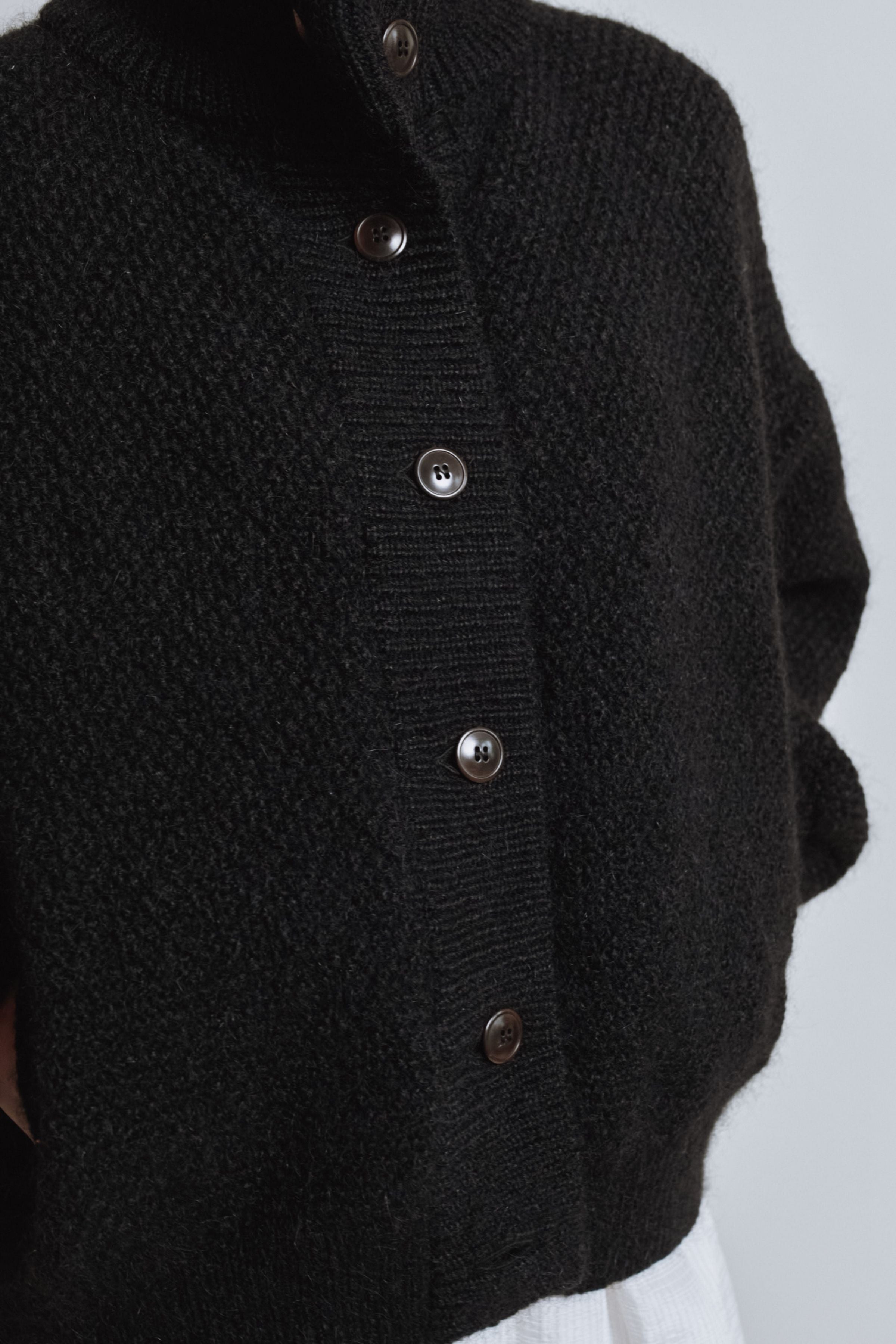 GEORGE High-Neck Cardigan Jacket in Black - Natural Merino-Mohair