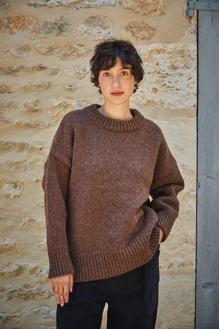 STEPHANIE Sweater - 100% Cruelty Free Merino Wool in chocolate - Spanish Merino Wool sweater - L'Envers