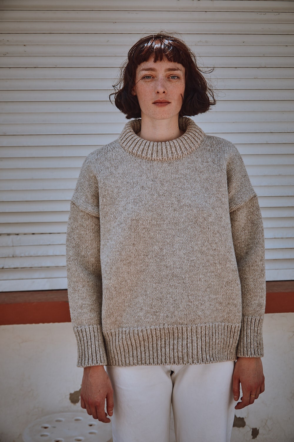STEPHANIE Oversize Sweater in Merino Wool - Beige  - 100% cruelty- free and sustainable knitwear - L'envers 