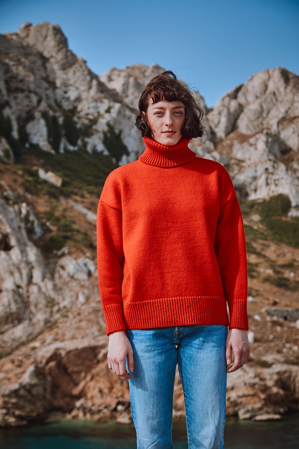 Red wool turtleneck sweater hotsell