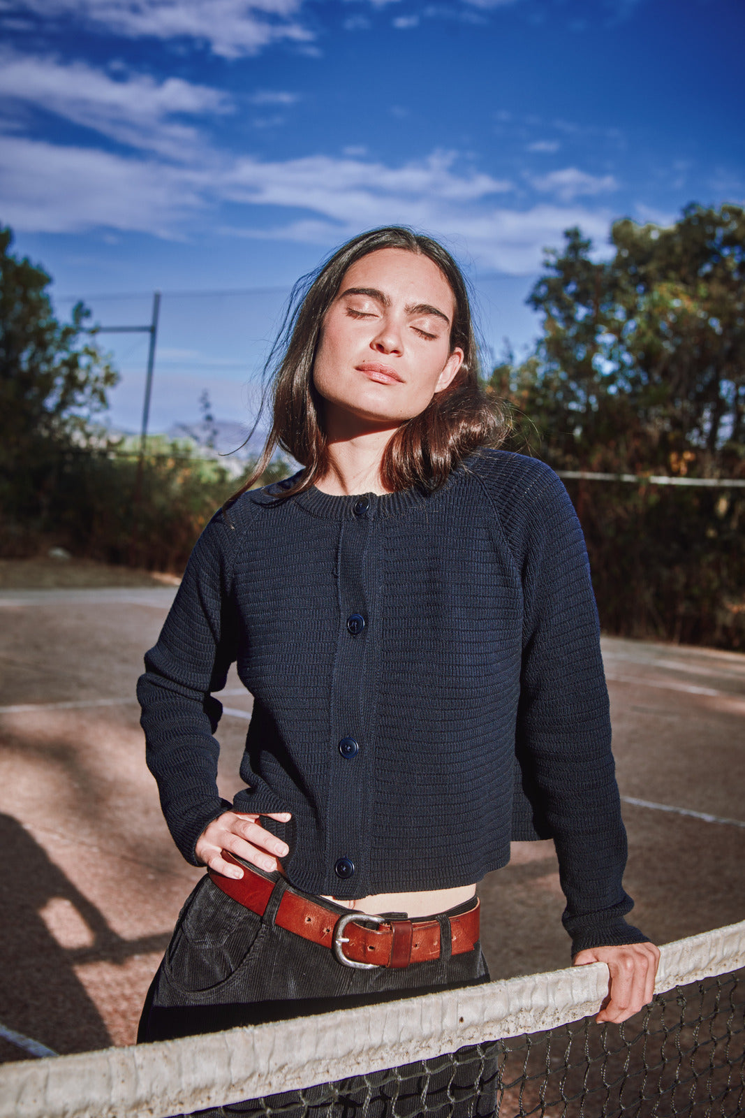 VALÉRIE Cropped Cardigan in Organic Cotton - Navy Blue