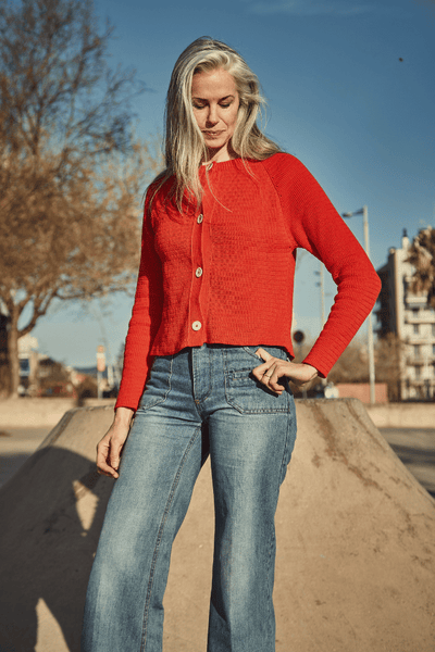 VALERIE 100% Organic Cotton Cardigan in red - L'Envers