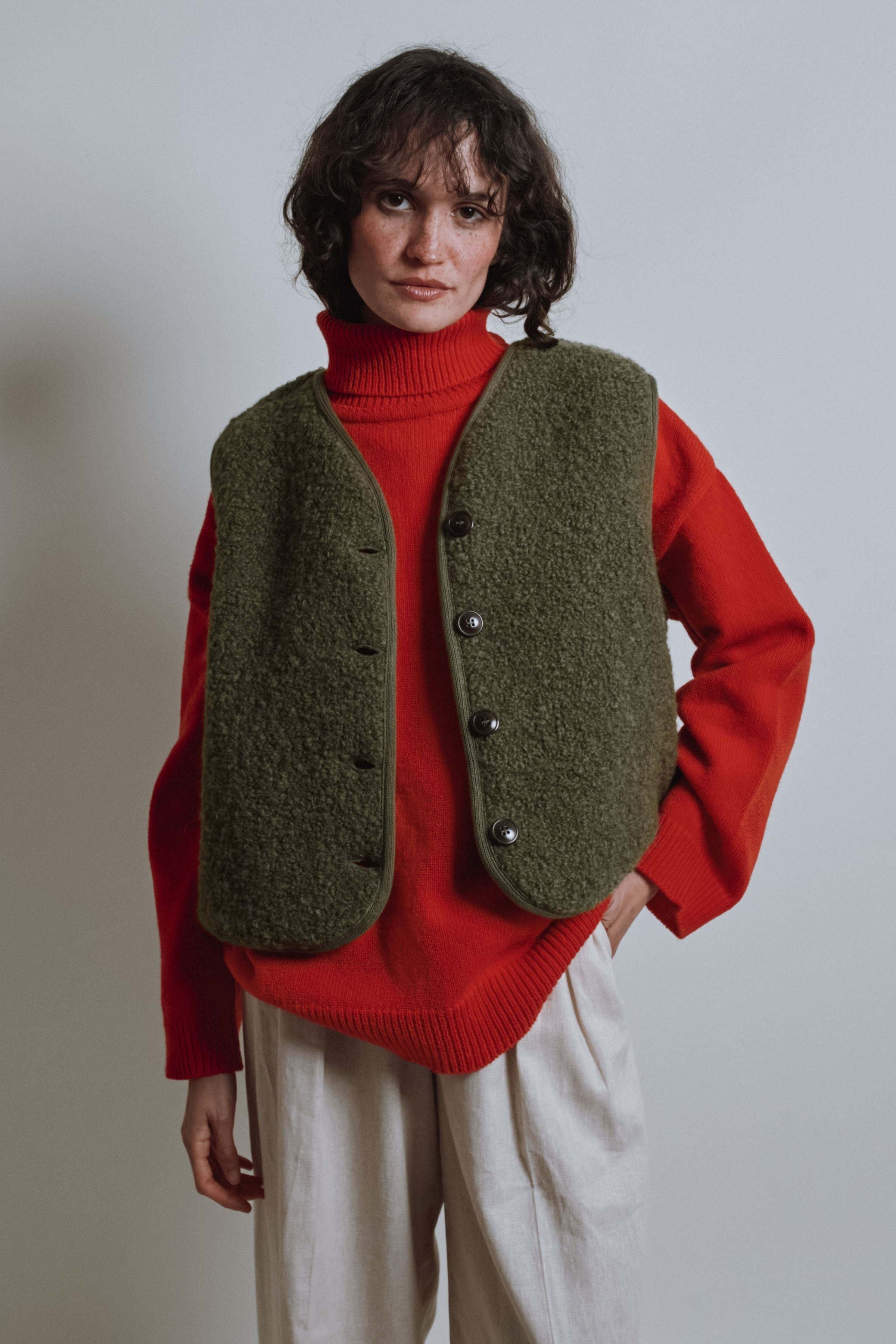 Gilet LUCE Shepherd en alpaga bouclé - Kaki
