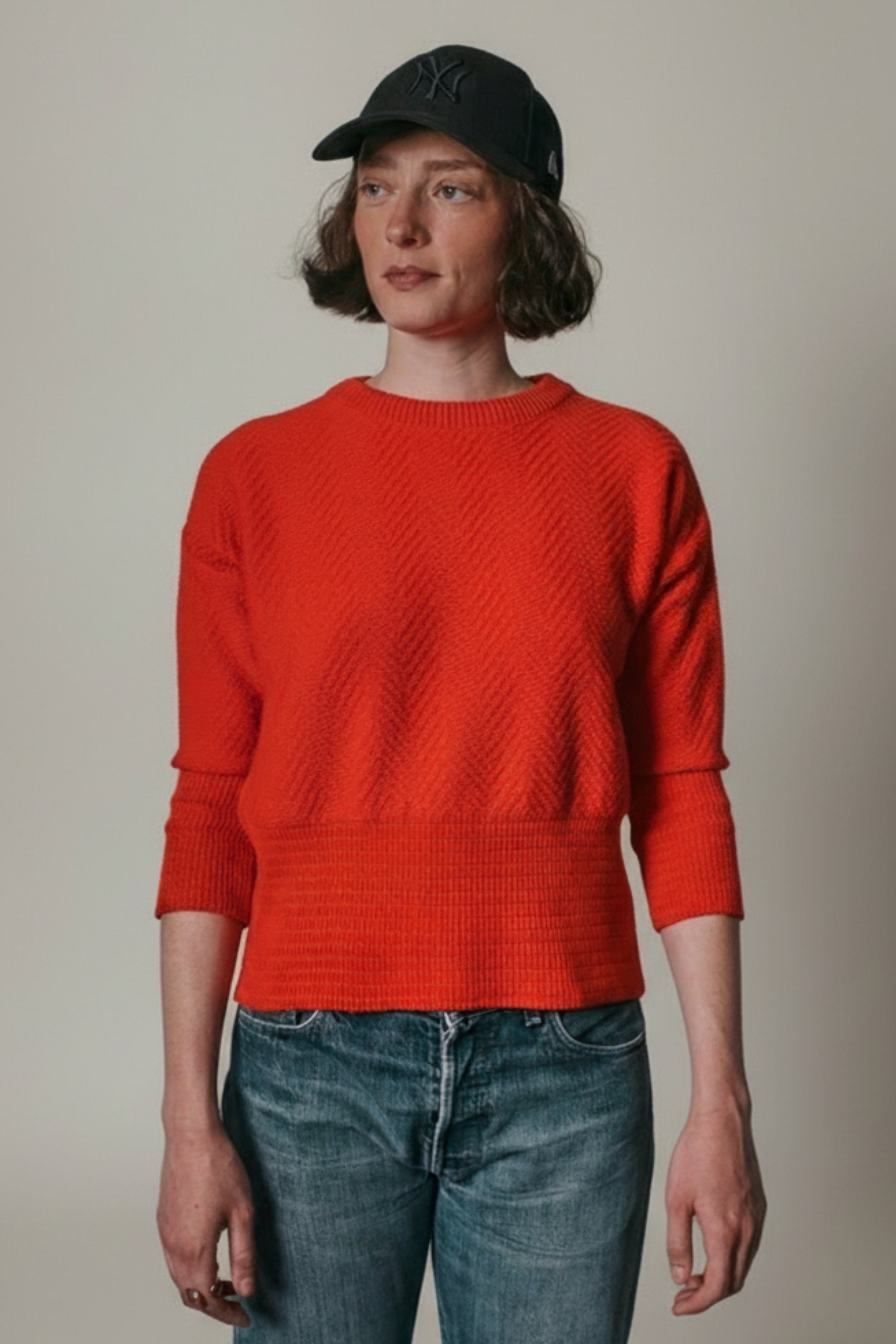 NELLIE Chevron Sweater in Organic Cotton - Red