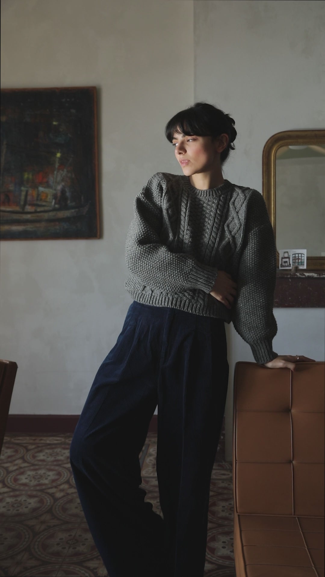 PAOLA Irish Cable Sweater in Merino Wool - Ash Grey - 100% cruelty- free and sustainable knitwear - L'envers 
