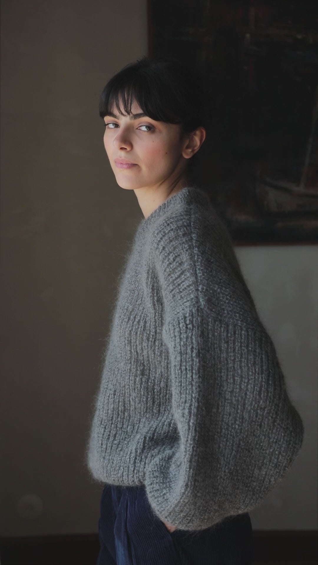 LUCIE Batwing Sweater in Mohair Wool - Ash Grey, 100% cruelty-free and sustainable knitwear - L'envers