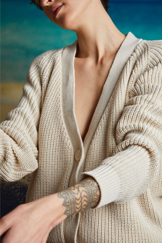 ANNA Cardigan in Off White - 100% Organic Cotton - L'Envers