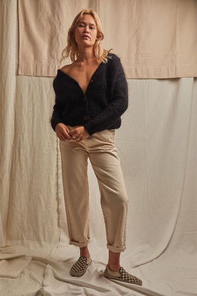 ANNA Super Soft Cropped Cardigan in Black - RWS Certificated and IWTO Standards - Mohair Wool - L'Envers