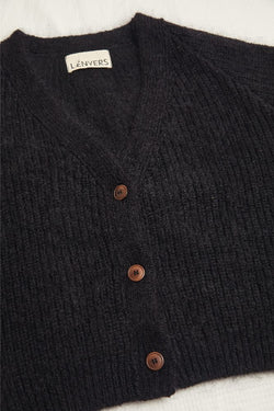 ANNA Super Soft Cropped Cardigan in Black - RWS Certificated and IWTO Standards - Mohair Wool - L'Envers