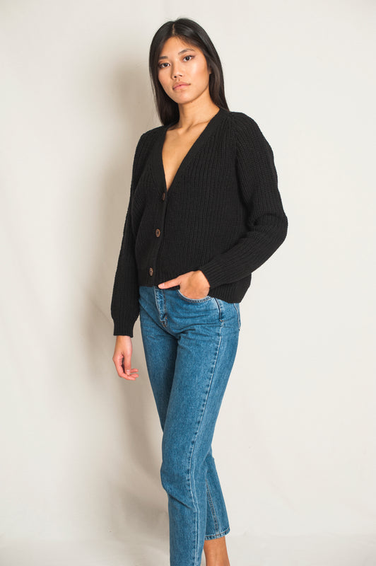 Black merino wool cardigan womens hotsell