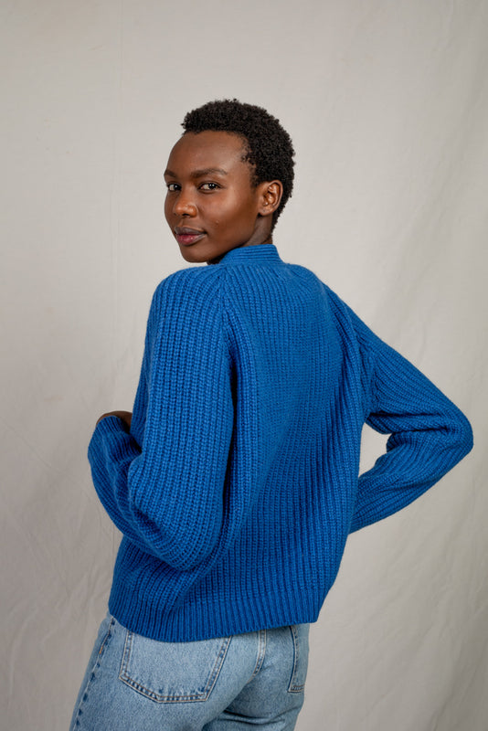 ANNA V Neck Cardigan - 100% Non Mulesed Wool in Blue - 100% Spanish Merino Wool Cardigan - L'Envers