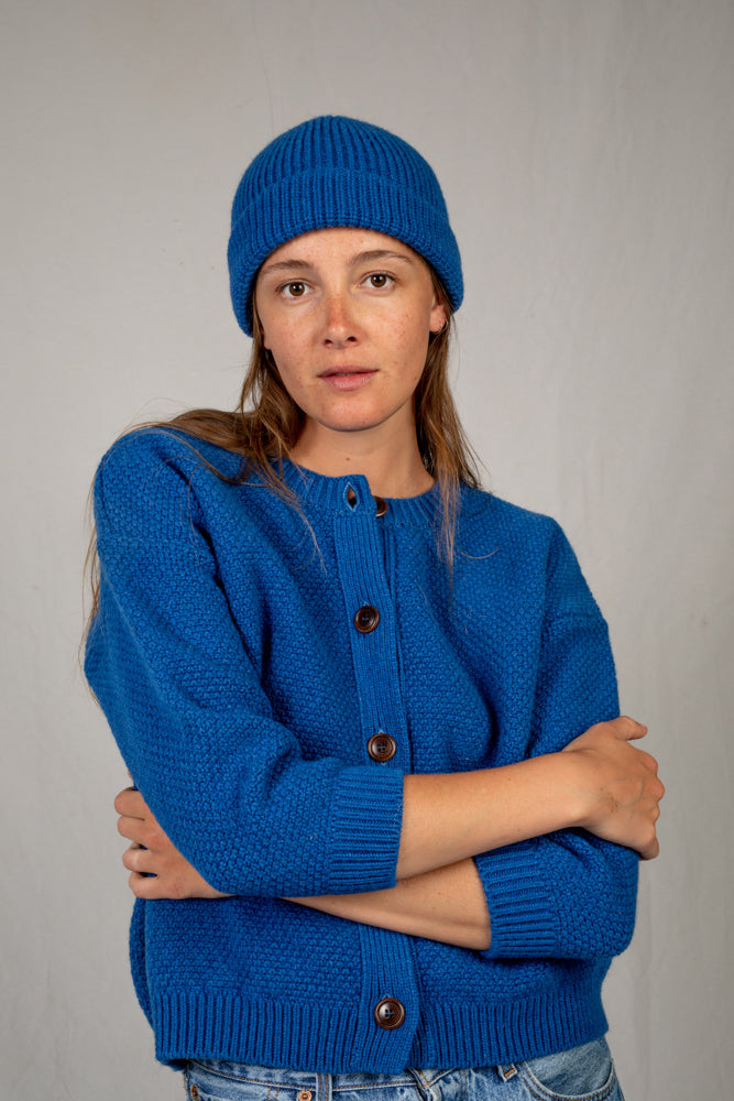 PAUL Klent Blue Wool Beanie - 100% Spanish Merino Wool - Museling Free Certificated - L'Envers