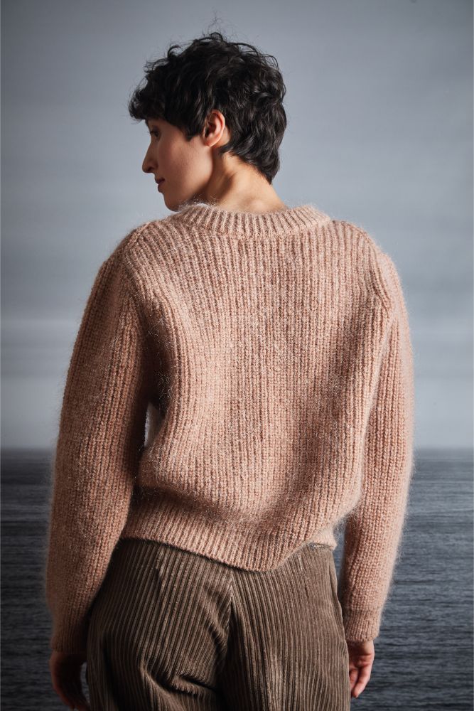 CHARLOTTE Round-Neck Cardigan in Merino-Mohair Wool - Light Pink - 100% cruelty-free, sustainable knitwear - L'envers